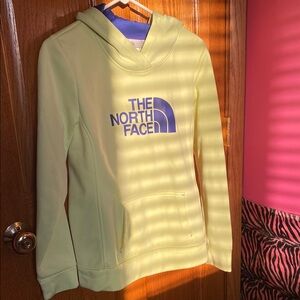The North Face Light Yellow Hoodie with Blue Logo